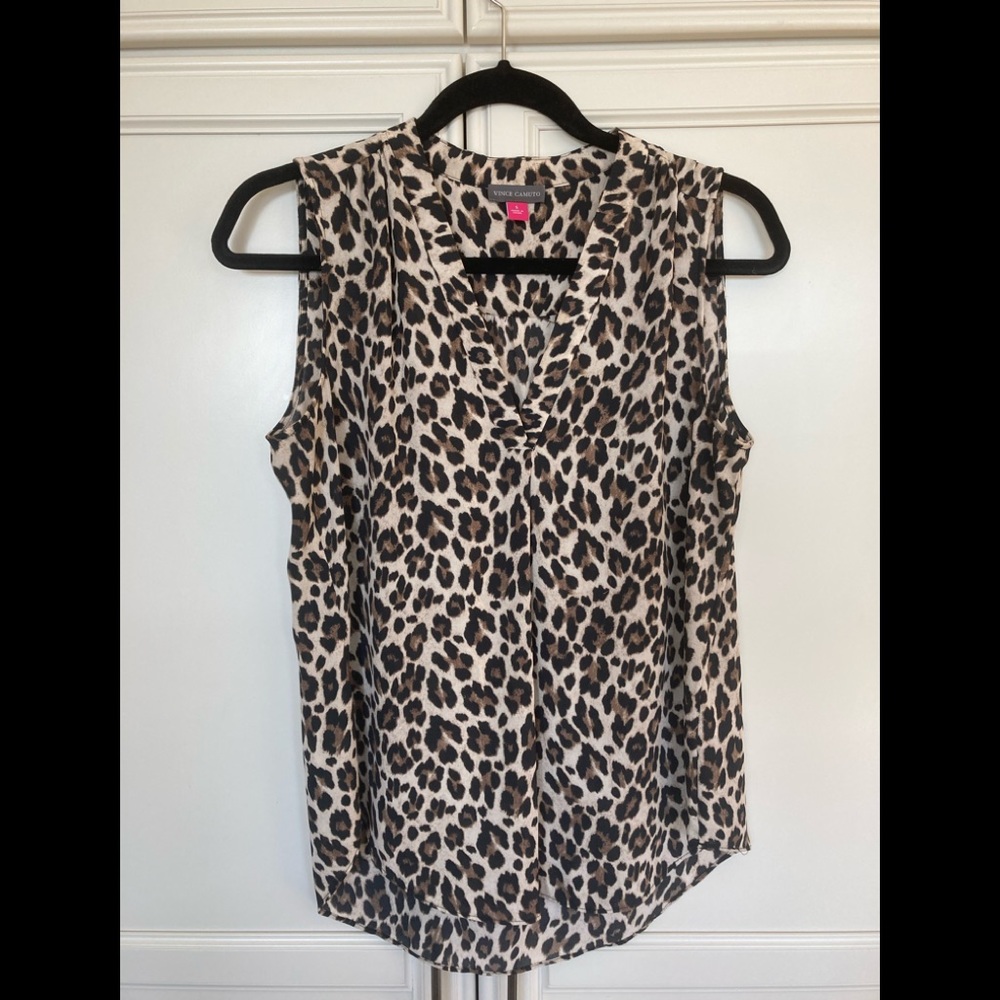 Vince Camuto leopard print V-neck blouse.
